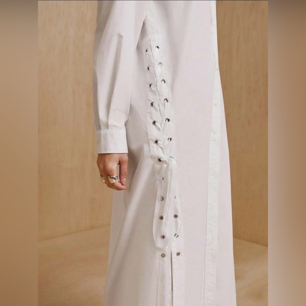 SHEIN X MONSE Side-Laced Button-Down Shirt Dress - Picture 7 of 9